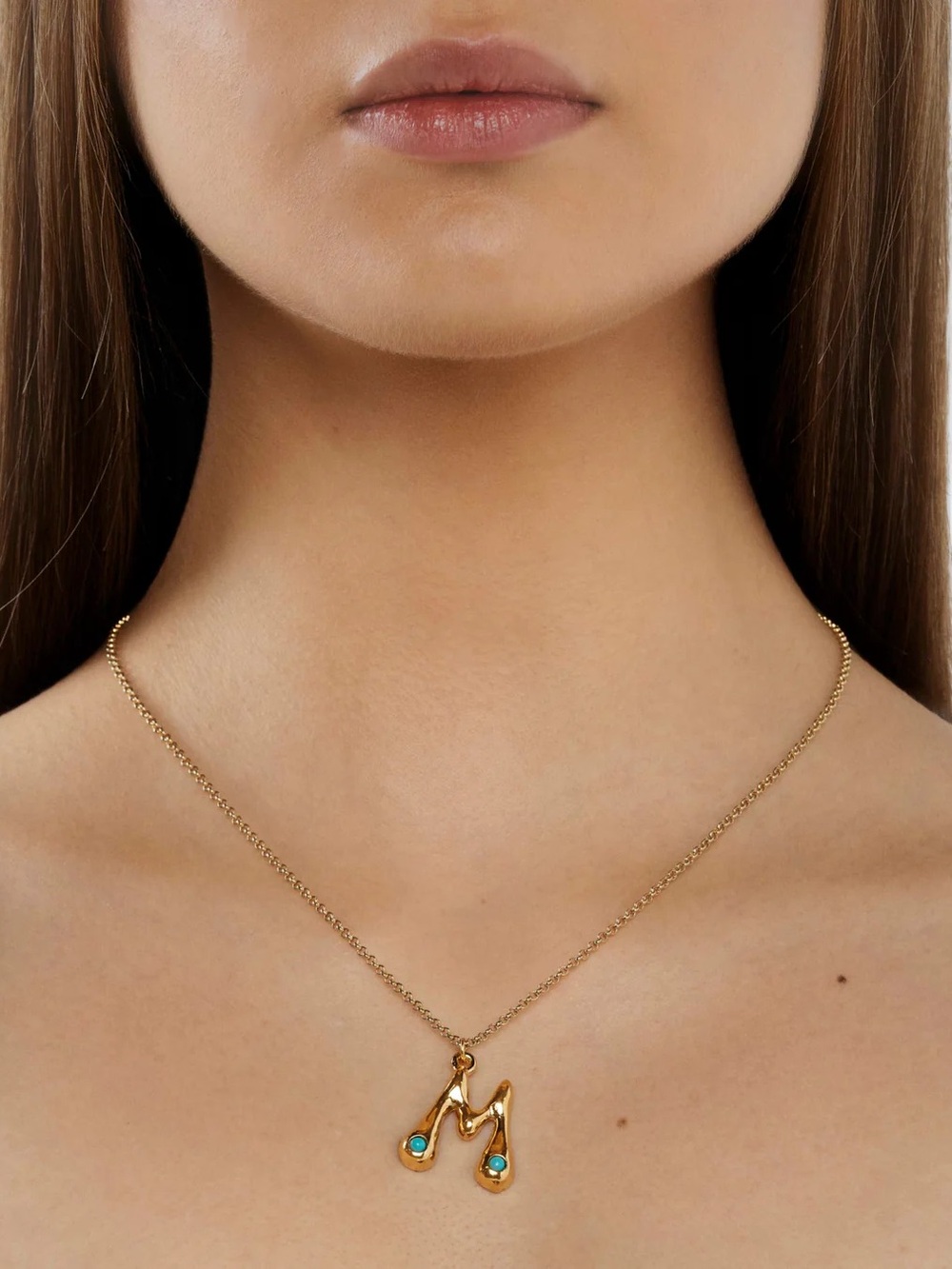 M - Initial Turquoise Bubble Initial Necklace by Mayamar - Picture 5 of 6